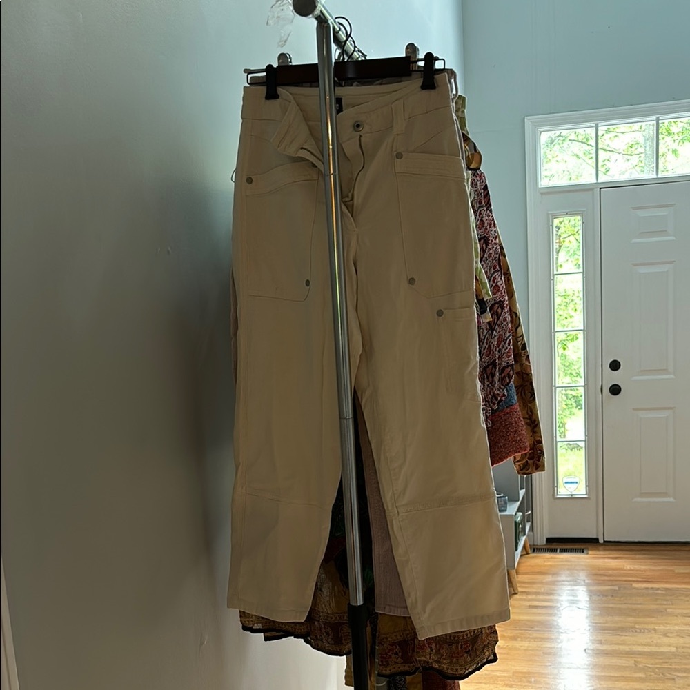 Anthropologie Maeve Cream Cargo Pants with Straight Leg